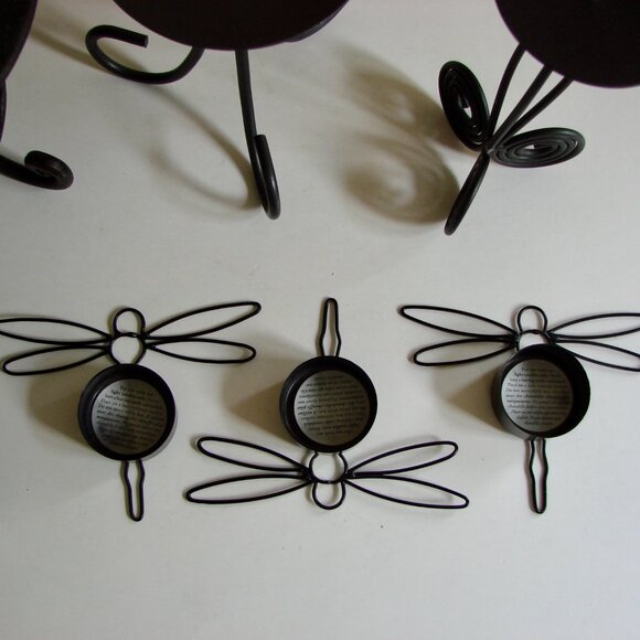 8 Black Candle Tealight Holders Metal Dragonfly Whimsigoth Goth Decor - Picture 10 of 15